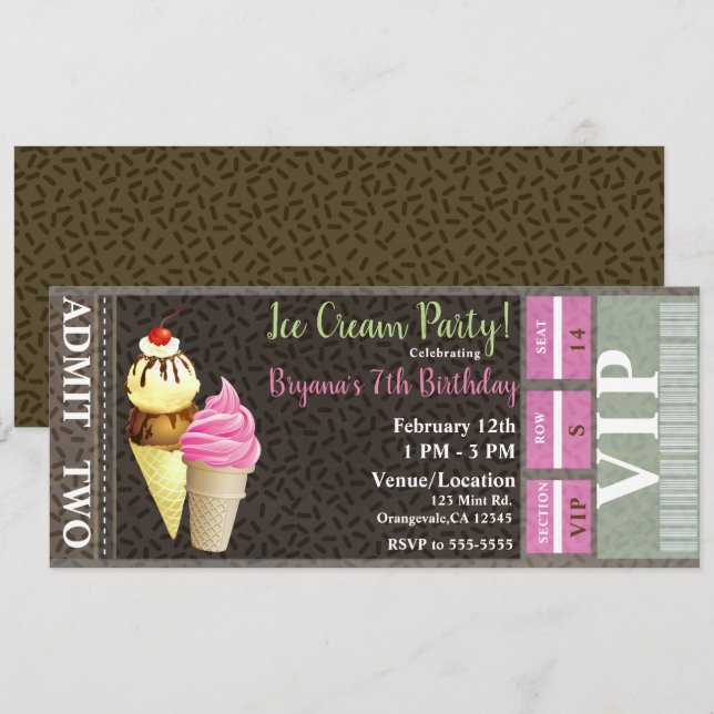 Invitation Billet VIP Anniversaire Fête de Glace (Devant / Derrière)