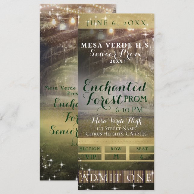 Invitation Billet VIP du Prom Enchanted Forest String Lights (Devant / Derrière)