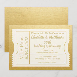 Invitation Billet VIP Pass 50e Anniversaire Faux Or