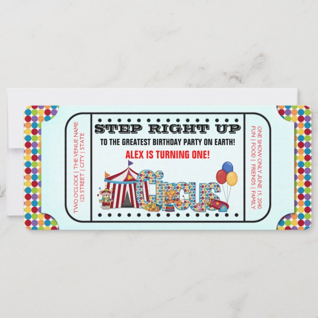 Invitation Billets de cirque fête d'anniversaire (Devant)