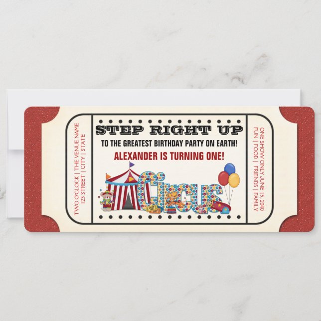 Invitation Billets de cirque vintage Anniversaire (Devant)