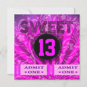 Invitation Billets de fête d'anniversaire sucrés 13 ans Fun