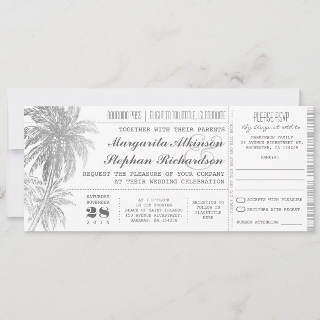 Invitation billets de mariage de destination (Devant)