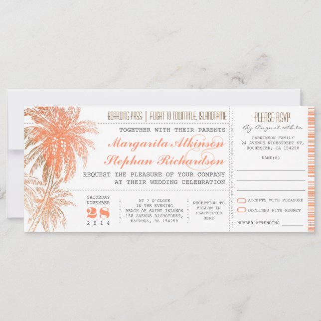 Invitation Billets de mariage de destination tropicale (Devant)