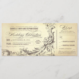 Invitation billets de mariage vintage - fleuris sophistiqués