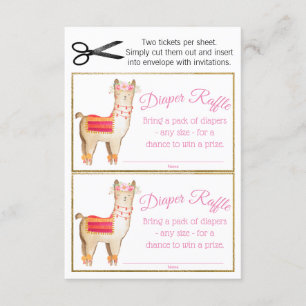 Invitation Billets de tombola de couche pour fille lama