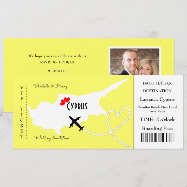 Invitation Billets d'embarquement Mariage Destination Chypre (Devant / Derrière)