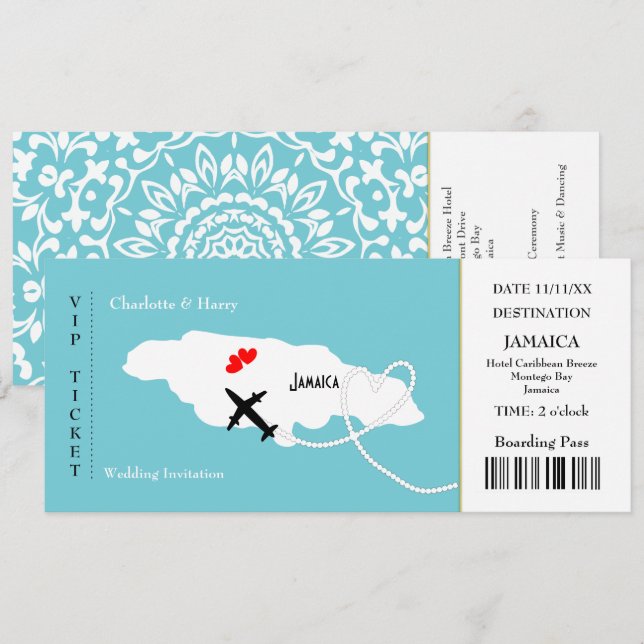 Invitation Billets d'embarquement Mariage Destination Jamaïqu (Devant / Derrière)
