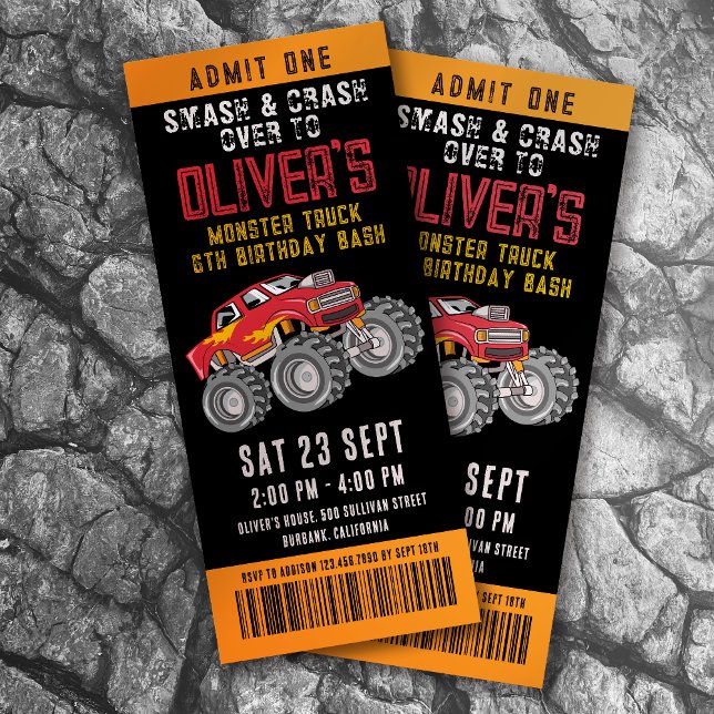 Invitation Billets Monster Truck Anniversaire (Créateur téléchargé)