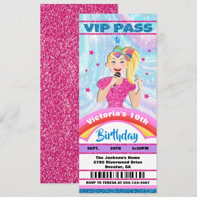 Invitation Billets VIP Star Singer VIP Anniversaire (Devant / Derrière)