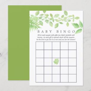 Invitation Bingo Baby Shower à la végétation à l'aquarelle