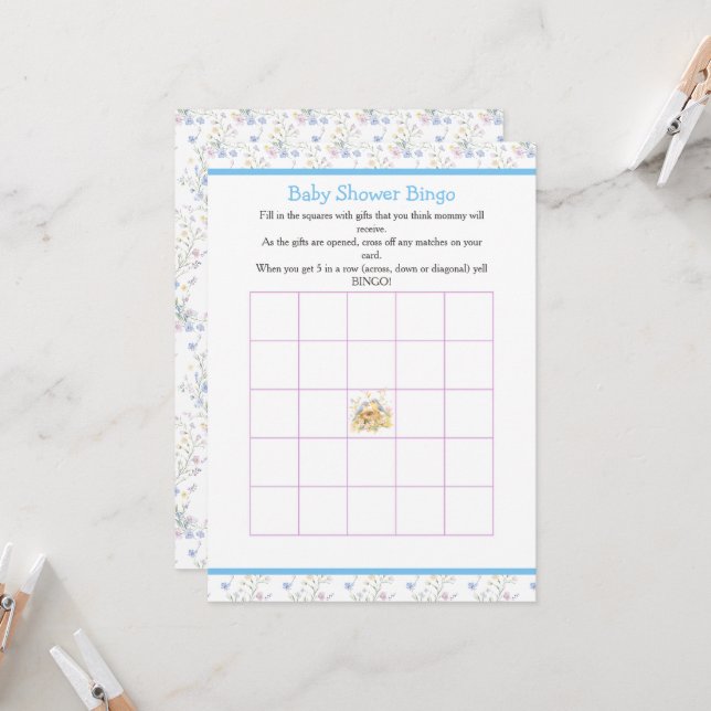 Invitation Bingo Baby shower aux oiseaux de printemps (Devant/Arrière en situation)