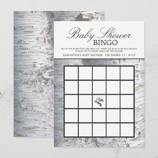 Invitation Bingo Baby shower de bouleau argenté rustique (Devant / Derrière)