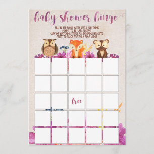 Invitation Bingo Baby shower des animaux forestiers