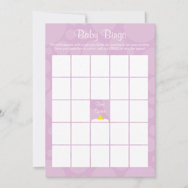 Invitation Bingo baby shower - Rubber Ducky Thème - Lilac (Devant)