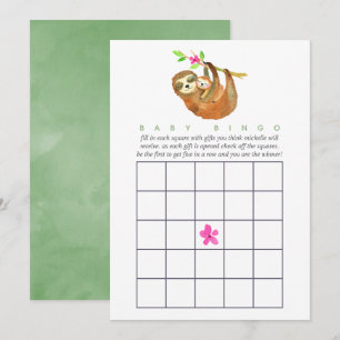 Invitation Bingo Baby Shower thème Paresseux aquarelle mignon