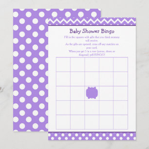 Invitation Bingo de Baby shower à points pourpres Chevron et