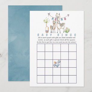 Invitation Bingo de Baby Shower à thème Llama aquarelle