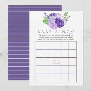 Invitation Bingo de Baby Shower Fleur Ultra Violet Aquarelle