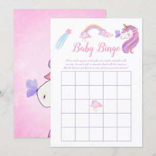 Invitation Bingo de Baby Shower Licorne Arc-en-Ciel Aquarelle