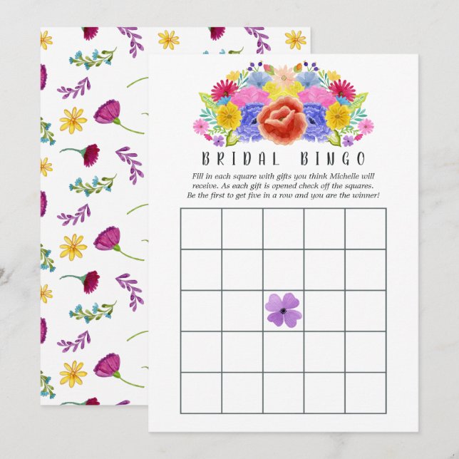 Invitation Bingo de la fiesta florale de l'aquarelle (Devant / Derrière)
