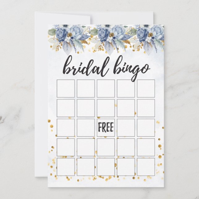 Invitation Bingo de la marine Dusty Blue Gold Peony (Devant)