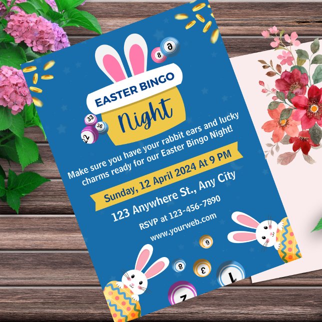 Invitation Bingo De Nuit Bleu Et Jaune De Pâques (Créateur téléchargé)