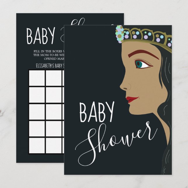 Invitation Bingo du Baby shower bleu princesse (Devant / Derrière)
