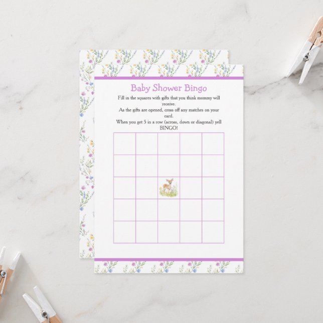Invitation Bingo du Baby shower de cerfs de printemps (Devant/Arrière en situation)