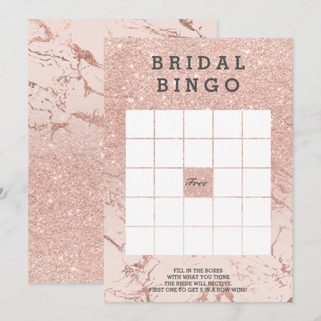 Invitation Bingo rose en or faux parties scintillant rose mar (Devant / Derrière)
