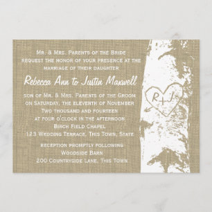 Invitation Birch Tree avec coeur sculpté et initiales