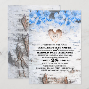 Invitation Birch Tree Bark Heart Mariage campagnard rustique