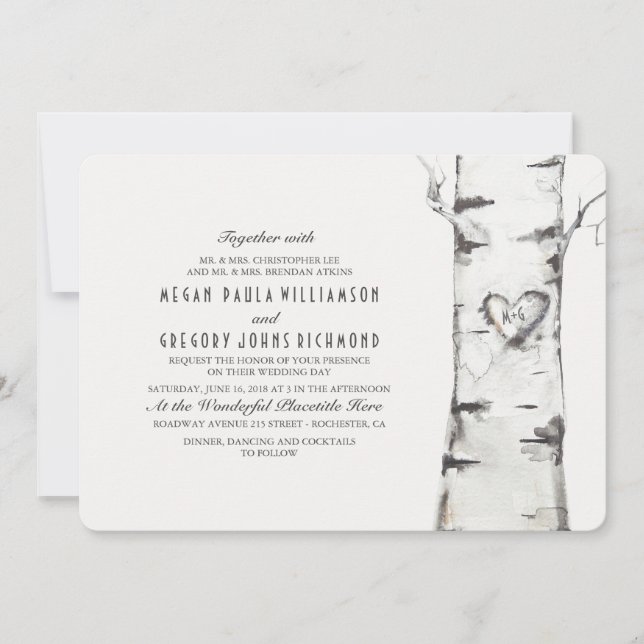 Invitation Birch Tree Rustic Mariage (Devant)