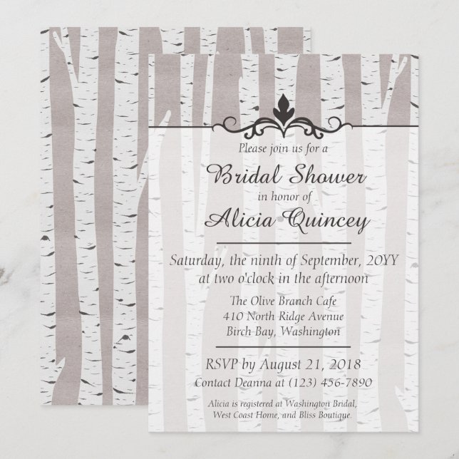 Invitation Birch Tree Rustic Nature Nuptiale Douche Invitatio (Devant / Derrière)