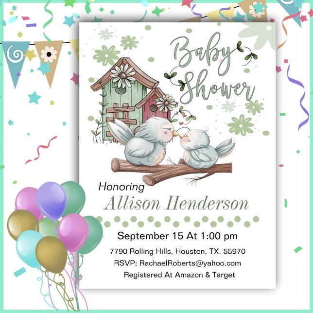 Invitation Birdhouse Avec Maman Et Bébé Baby shower Oiseau (Créateur téléchargé)