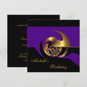 Invitation Birthday Black & Purple Gold Abstract