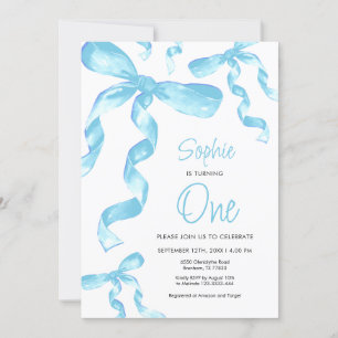 Invitation Birthday Blue Bow