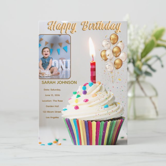 Invitation Birthday Celebration Cushion (Debout devant)