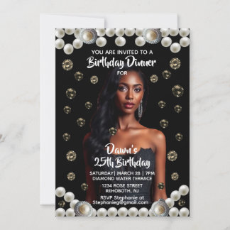 Invitation Birthday Dinner Black, Diamond, & Pearl Photo