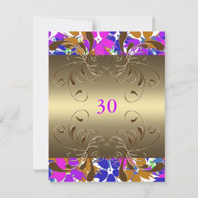 Invitation Birthday Gold Floral Glam (Front)