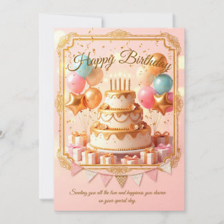 Invitation Birthday Invitation: Elegant Cake & Balloons Celeb