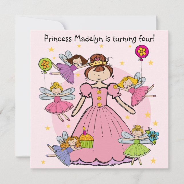 Invitation Birthday Invites féerique de princesse Customized (Devant)