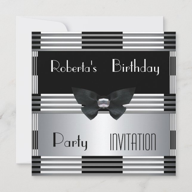 Invitation Birthday Party Art Deco Black Silver 3 (Front)