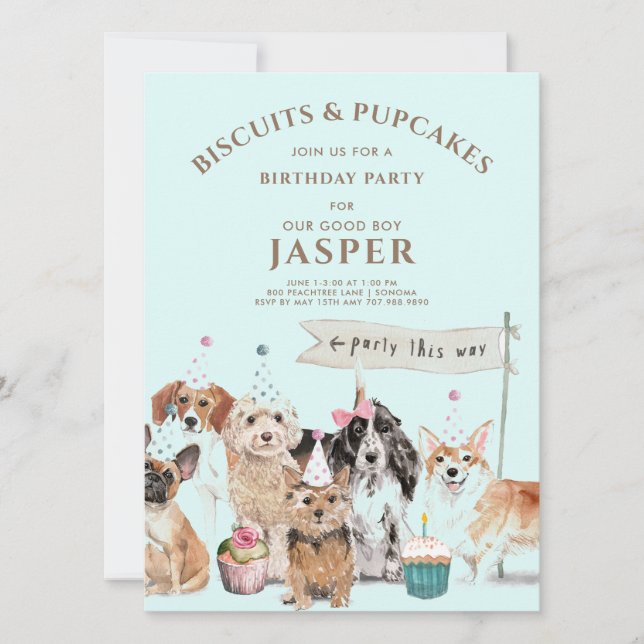 Invitation Biscuits & Pup Gâteaux Chien Fête d'anniversaire (Devant)