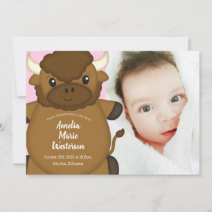 Invitation Bison Baby shower Buffalo rose