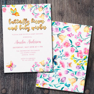 Invitation Bisous de papillon et vœux de bébé Dorée Baby Show