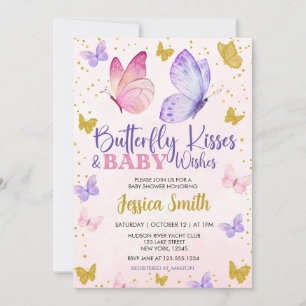 INVITATION BISOUS DE PAPILLON & VOEUX DE BÉBÉ À L'AQUARELLE