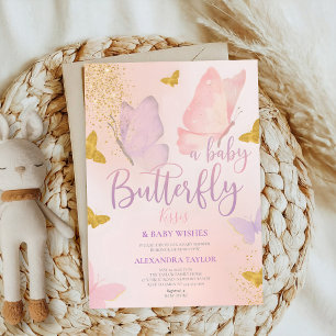 Invitation Bisous de papillon Vœux fête de bébé de genre neut