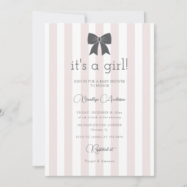 Invitation Bitty Bow C'est un Baby shower de fille (Devant)