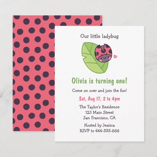 Invitation Bizarre De Ladybug Sur Les Doodles Feuilles Filles (Devant / Derrière)